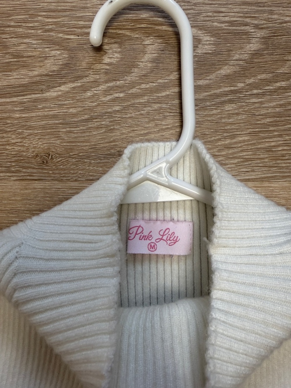 Pink Lily Ribbed Mock Neck Tank Top in Cream - Picture 2 of 3